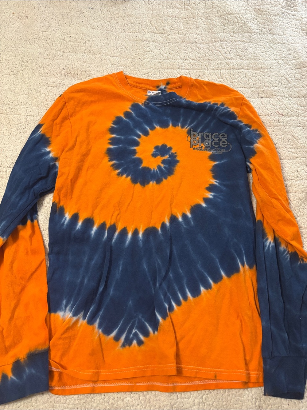 Brace Place Tie-Dye Long Sleeve Tee - Orange & Navy Spiral